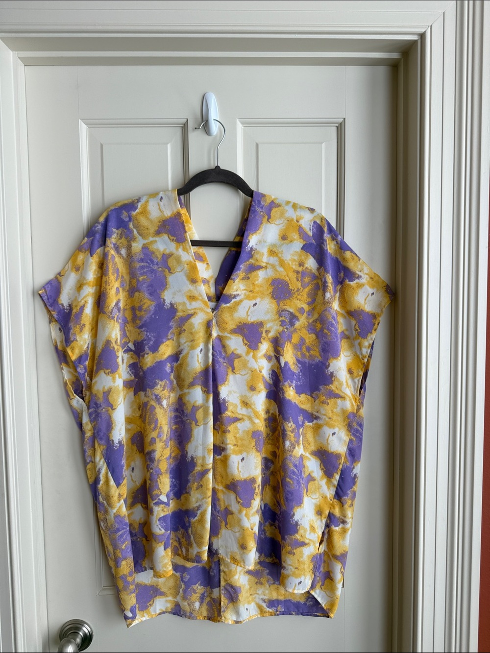 Adrienne V-Neck Boxy Tunic in Purple, Yellow & White